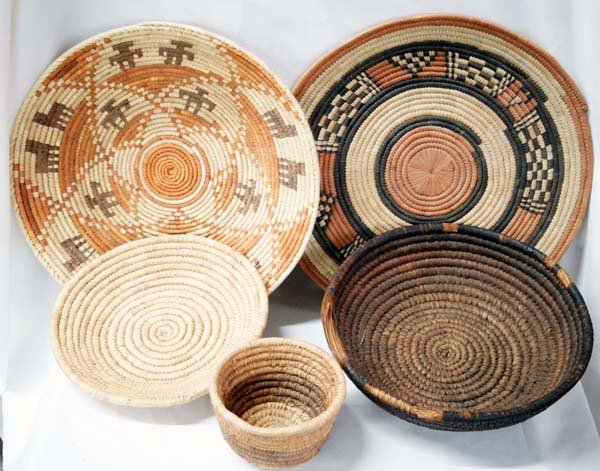 Collection of 5 Ethnic Baskets Some Tri Colored (1 of 1)