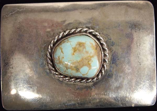 Vintage Navajo Sterling Turquoise Belt Buckle (1 of 3)