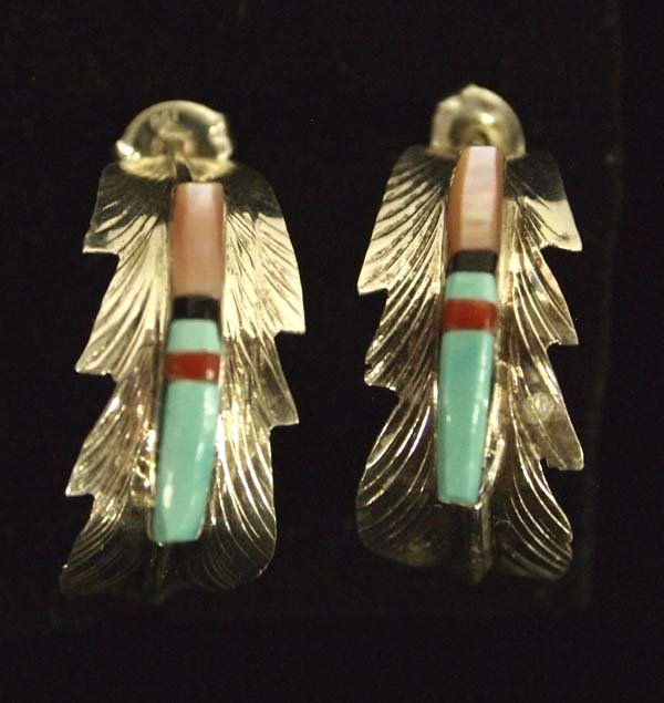 Native American Navajo Sterling Inlay Earrings (1 of 2)