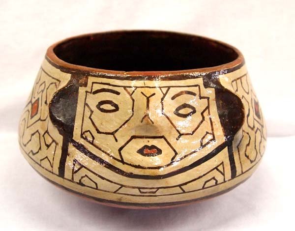 South American Shipibo Raised Face Rattle Bowl (1 of 5)