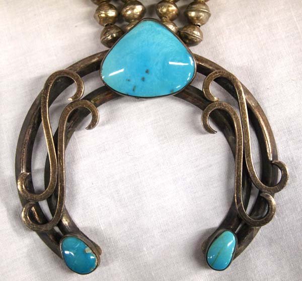 1940-1950 Navajo Silver Turquoise Squash Necklace (1 of 4)