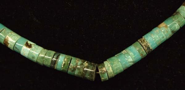 Navajo Sterling Silver Turquoise Heishi Choker: Native American Navajo Sterling Silver Turquoise Heishi Choker Necklace, measures 16'' end to end, sterling silver hollow beads