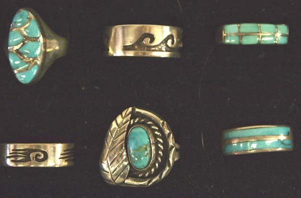 6 Native American Sterling Silver Turquoise Rings (1 of 3)