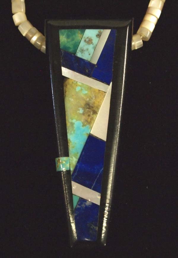 Estate Native American Zuni Inlay Pendant Necklace (1 of 4)