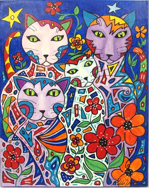 Original Acrylic Painting by Kathy Kills Thunder: Original Acrylic Painting ''Kaleidoscope'' by Kathy Kills Thunder, signed by artist and measures 16'' x 20'', vibrant color palette, Artist Bio: Kathleen Kills Thunder (her legal name) was born in 194