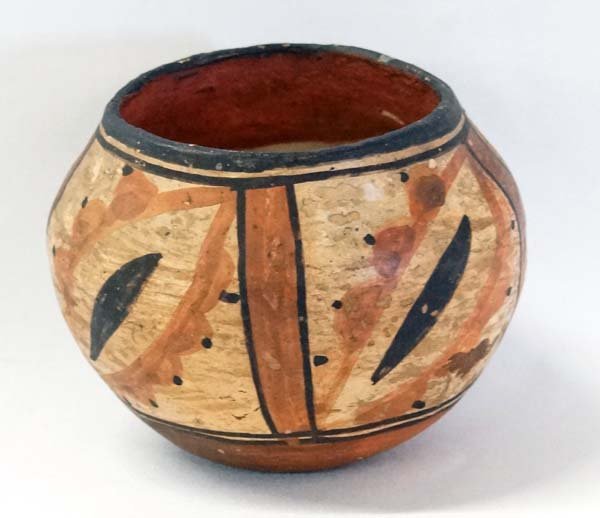 Historic Zia Pottery Bowl: Historic Native American Zia Pottery Bowl, has over paint. this wonderful piece measures 3''H x 4.5''W.