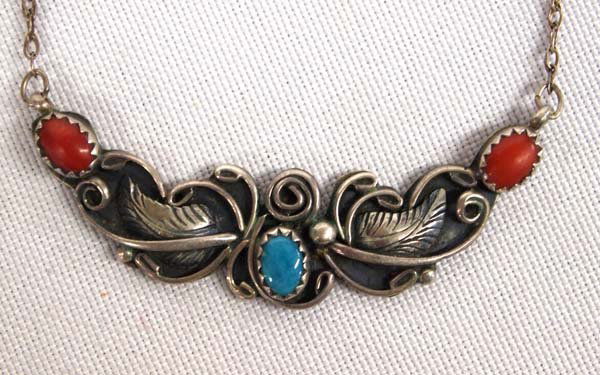1960 Navajo Sterling Turquoise Coral Necklace (1 of 2)