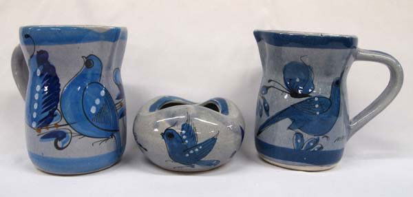 3 Pieces Tonala Blue Bird Design Pottery (1 of 4)