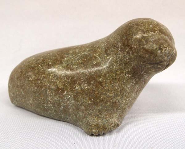 Canadian Inuit Carved Cape Dorset Stone Seal: Vintage Native American Canadian Inuit Carved Dorset Stone Seal, measures 3'' x 4.5'', unreadable signature on bottom of piece,