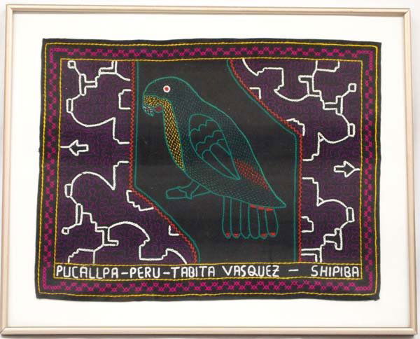 Peruvian Shipibo Hand Embroidered Parrot Picture (1 of 2)