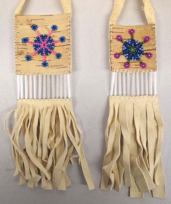 Pair of Native American Birch Bark Neck Pouches (1 of 3)
