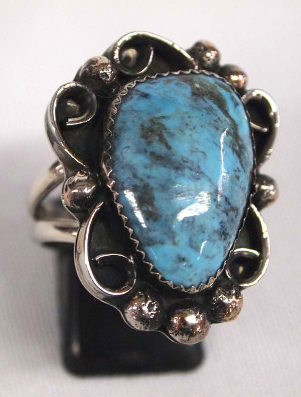 Large Navajo Coin Silver Turquoise Ring by J. Claw (1 of 2)