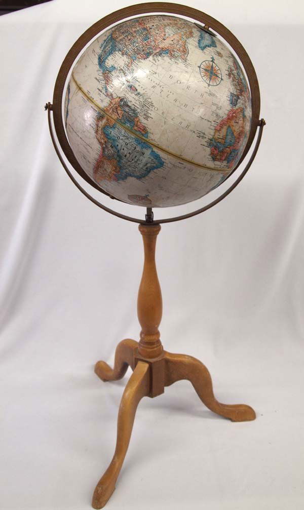 Replogle World Globe on Wooden Pedestal Stand (1 of 4)