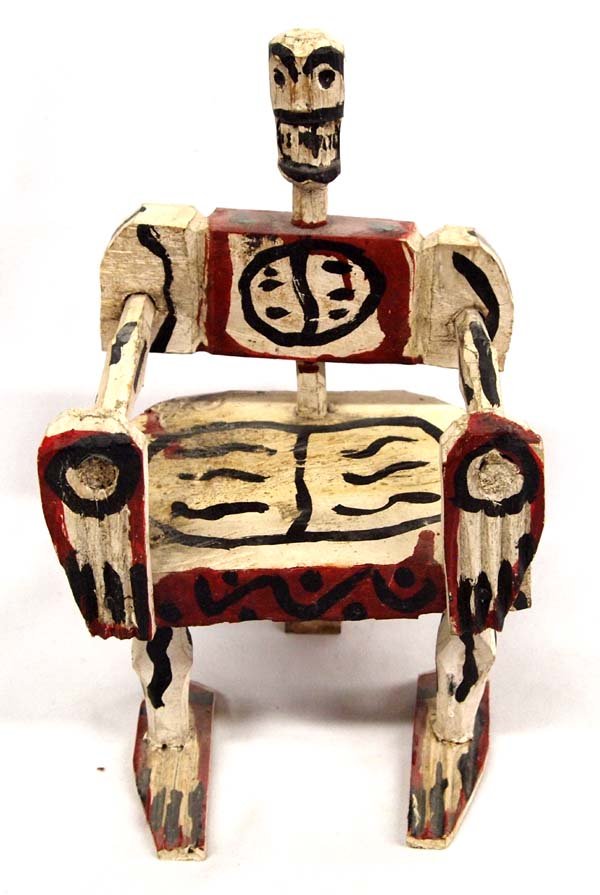 Mexican Day of the Dead Folk Art: Mexican Day of the Dead Folk Art. This piece is made in the shape of a chair and measures 10.5''H x 6.5''W x 5''D.