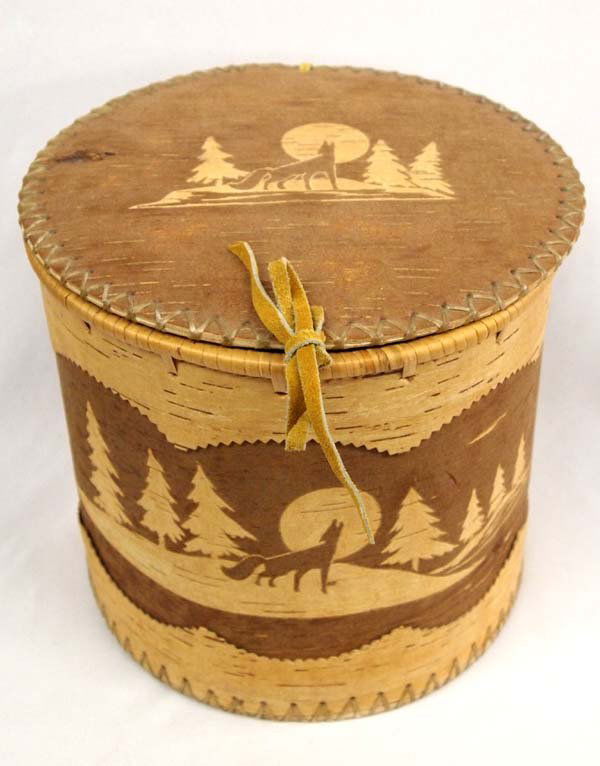 Canadian Atikamekw Pictorial Birch Bark Basket (1 of 6)