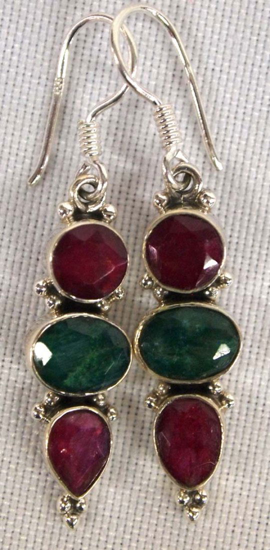 Sterling and Natural Ruby and Emerald Earrings (1 of 3)