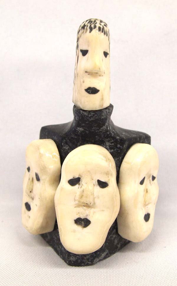 Canadian Inuit Carved Stone and Ivory Family: Native American Canadian Inuit Carved Stone and Ivory Family, measures 2'' x 5'' x 3''