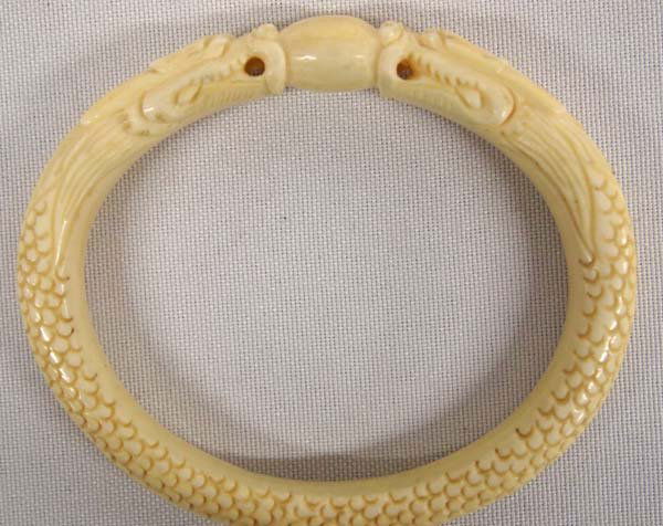 Carved Ivory Dragon Bangle Bracelet (1 of 2)
