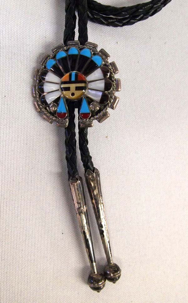 Zuni Sterling Channel Overlay Sun God Bolo Tie (1 of 4)