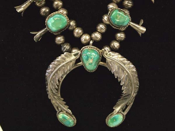 Vintage Navajo Sterling Turquoise Squash Necklace (1 of 3)