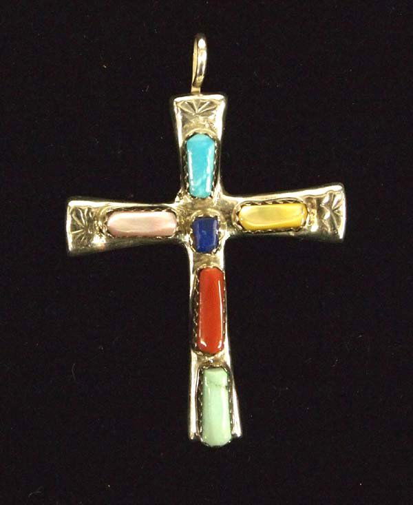 Zuni Sterling & Multi Stone Cross by Wilber Iule (1 of 3)