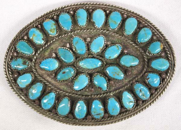 Old Pawn Navajo Sterling Turquoise Belt Buckle (1 of 2)