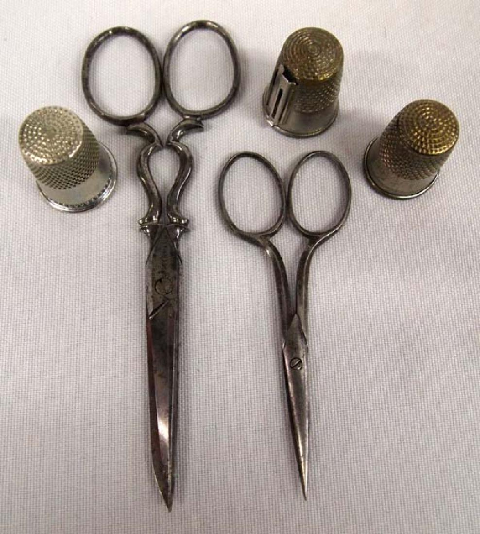 Antique Scissors & Thimbles, 4.5''L, $6.50 S&H: Antique Scissors & Thimbles, 4.5''L, $6.50 S&H