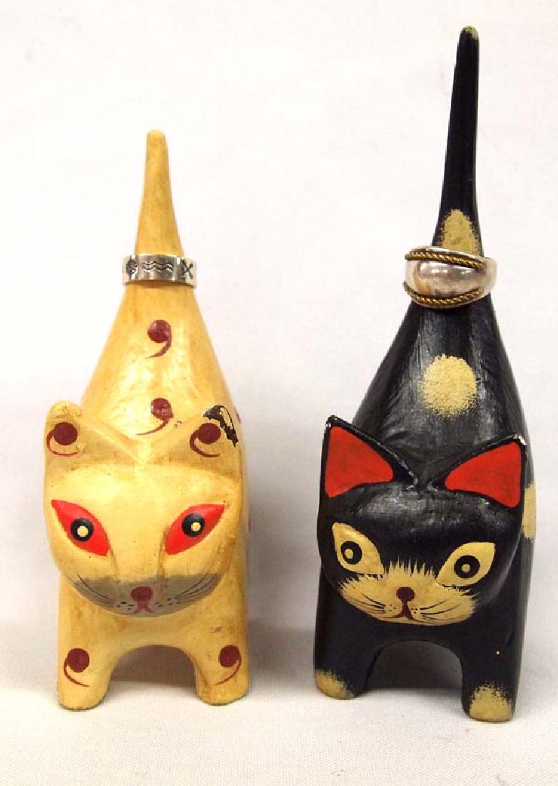 2 Wood Cat Ring Holders & 2 Rings, $6.50 S&H: 2 Wood Cat Ring Holders & 2 Sterling Silver Rings (Size 7 and Band Size 6), $6.50 S&H