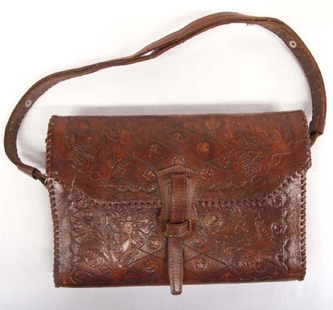 Hand Tooled Leather Purse, Flower and Leaf Motif (1 of 3)