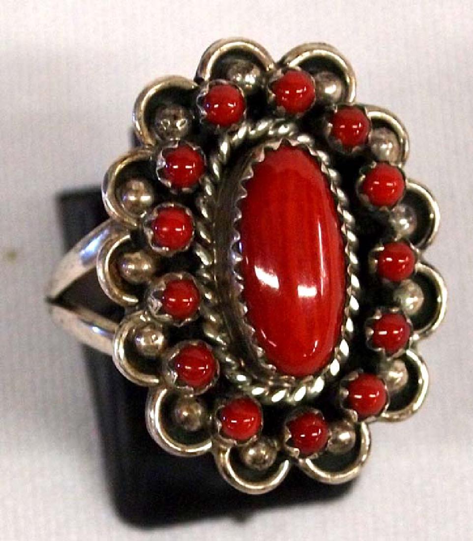 Navajo Sterling Coral Cluster Ring by L. Begay (1 of 3)