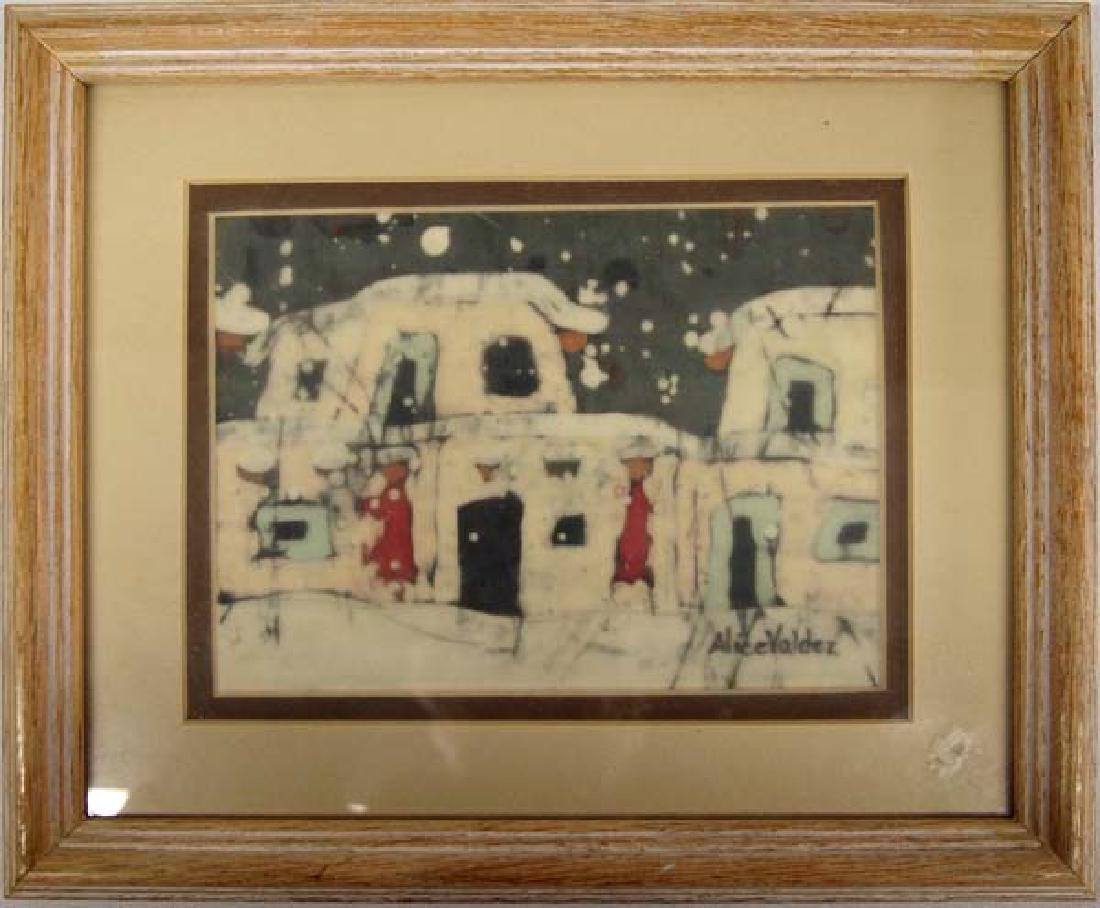 Original Batik Art ''Winter Pueblo'', Alice Valdez (1 of 4)