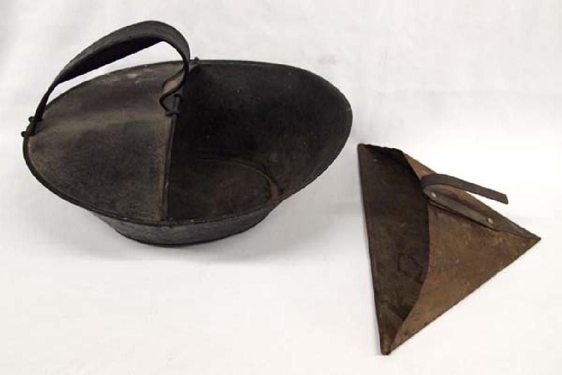 Antique Ash Scoop and Bucket: Antique Ash Scoop and Bucket, measures 9''H x 11''L x 13''W
