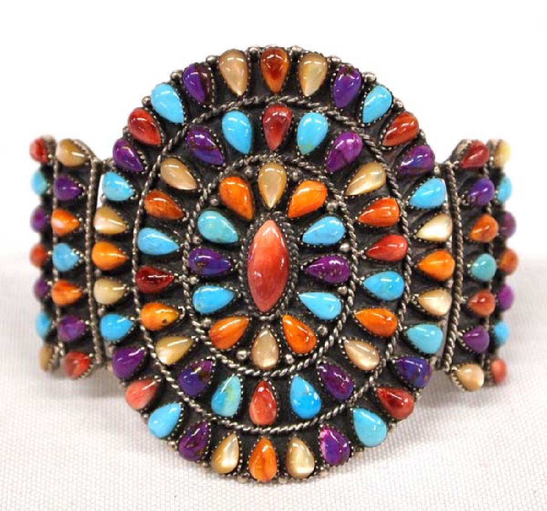 Native American Navajo Silver Multi-Stone Bracelet (1 of 3)