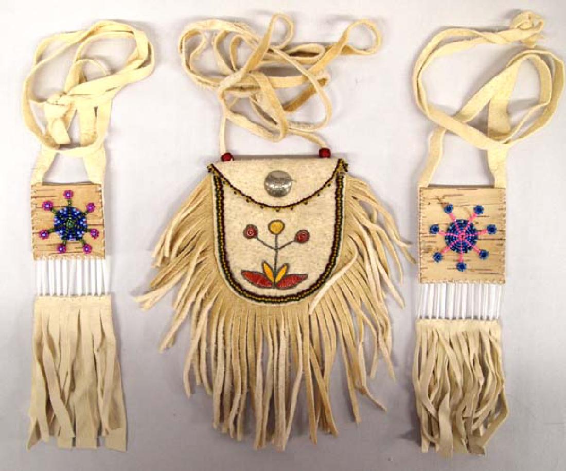 3 Native American Beaded Leather Pouches (1 of 4)