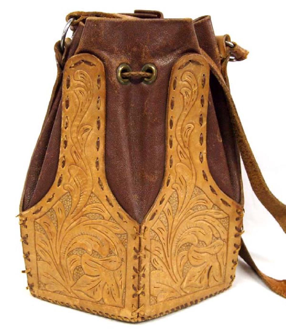 Vintage Hand Tooled Leather Drawstring Purse (1 of 3)