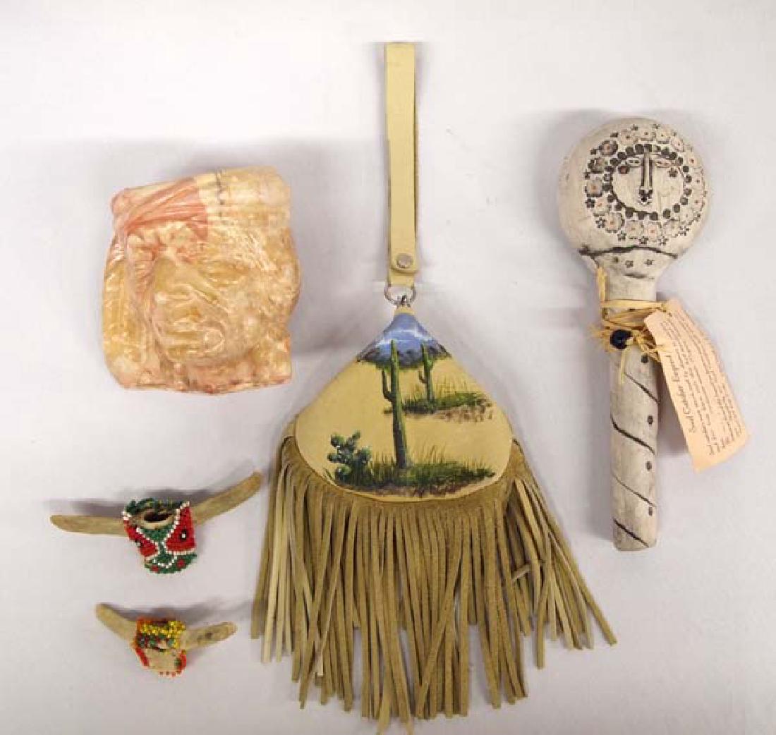 Southwest Collectibles: Southwest Collectibles, #1 Marbleized Pottery Indian Cup, measures 4'' x 5'', #2 Soul Catcher Pottery Vessel Rattle by E. and L. Wellborn, measures 9''L x 3''W x 2''D, FYI: ''Soul catchers were vessel