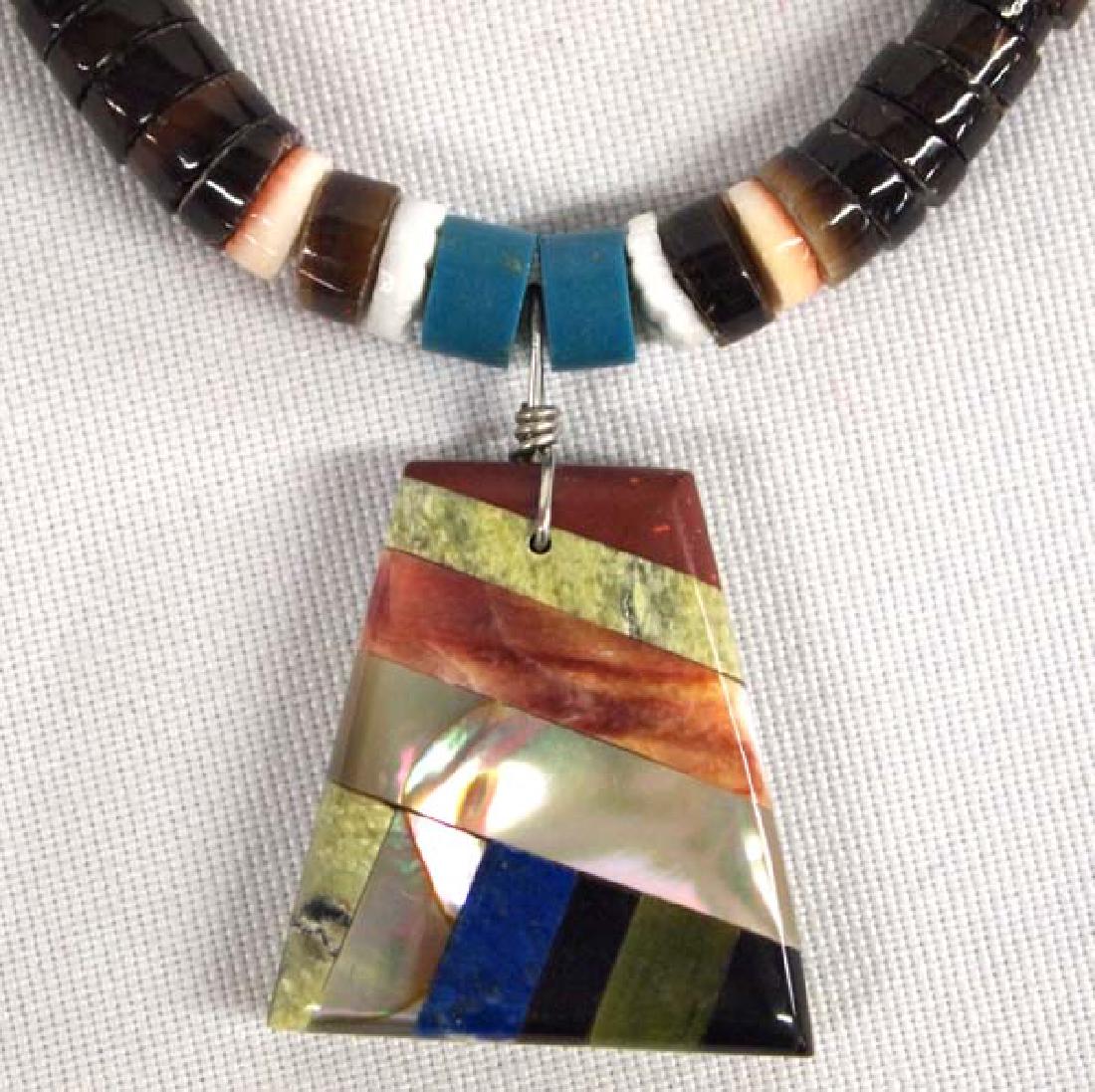 1950s Zuni Silver Serpentine Inlay Necklace (1 of 4)