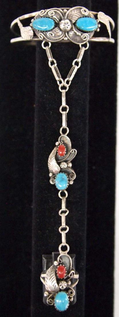 Navajo Sterling Silver Turquoise Slave Bracelet (1 of 5)