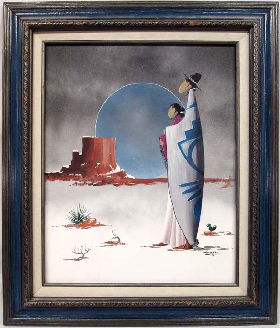 Original Acrylic Painting by Edison B. Yazzie: Original Native American Navajo Acrylic Painting by Edison B. Yazzie, signed by artist, beautifully framed, visual measures 15.25'' x 19.5'', signed both on the front and back of painting, beautiful e