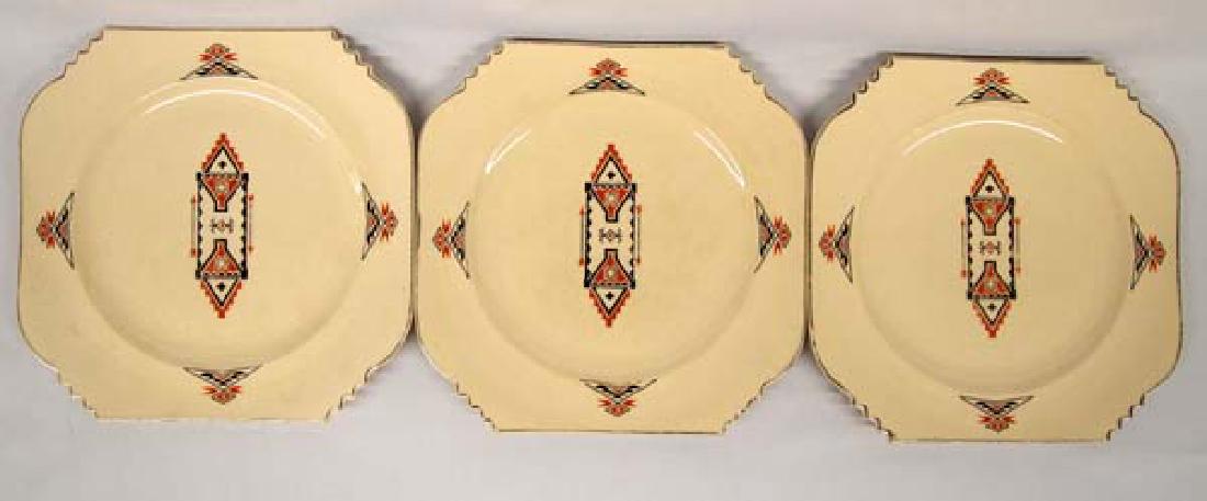 3 Vintage Leigh Potters She-Kay-Ah Pattern Plates: 3 Vintage Leigh Potters She-Kay-Ah Pattern Plates, measure 9.5'' x 9.5'', Navajo Motif