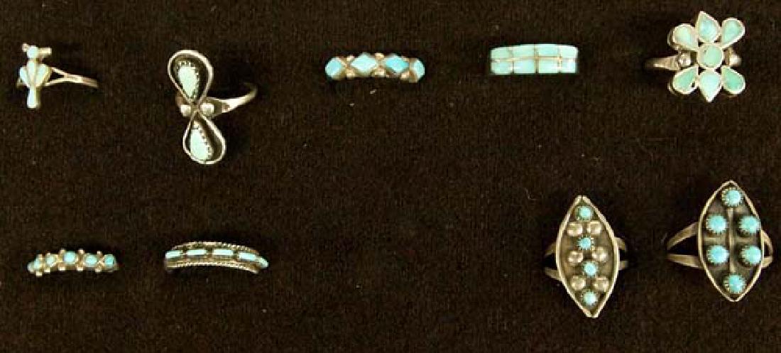 9 Native American Zuni Sterling Turquoise Rings (1 of 3)
