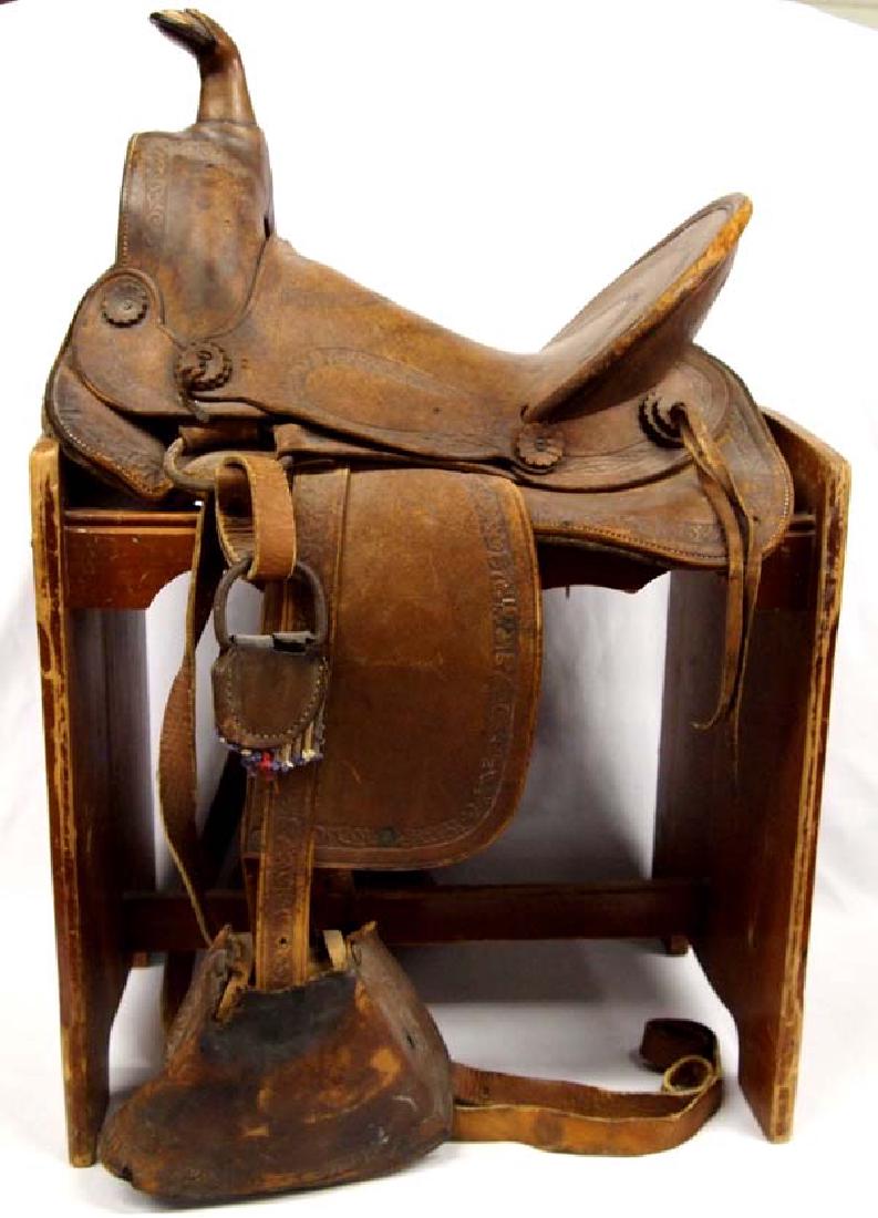 Western High Cantle Hand Tooled Leather Saddle (1 of 3)