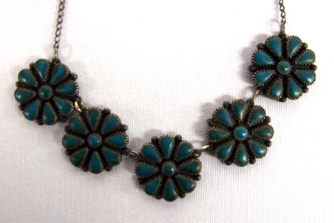 1930s Antique Zuni Turquoise Choker Necklace: 1930s Antique Native American Zuni Turquoise Choker Necklace, measures 16'' end to end x .75''W, stunning turquoise