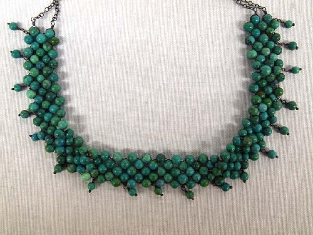 Estate Vitraux Venue Turquoise Mesh Choker: Estate Vitraux Venue Turquoise Mesh Choker by Alejandra, from Soho District in New York City, measures 13'' end to end x .75''W, the Vitraux Venue is now closed, Vitraux is French for Stained Glass