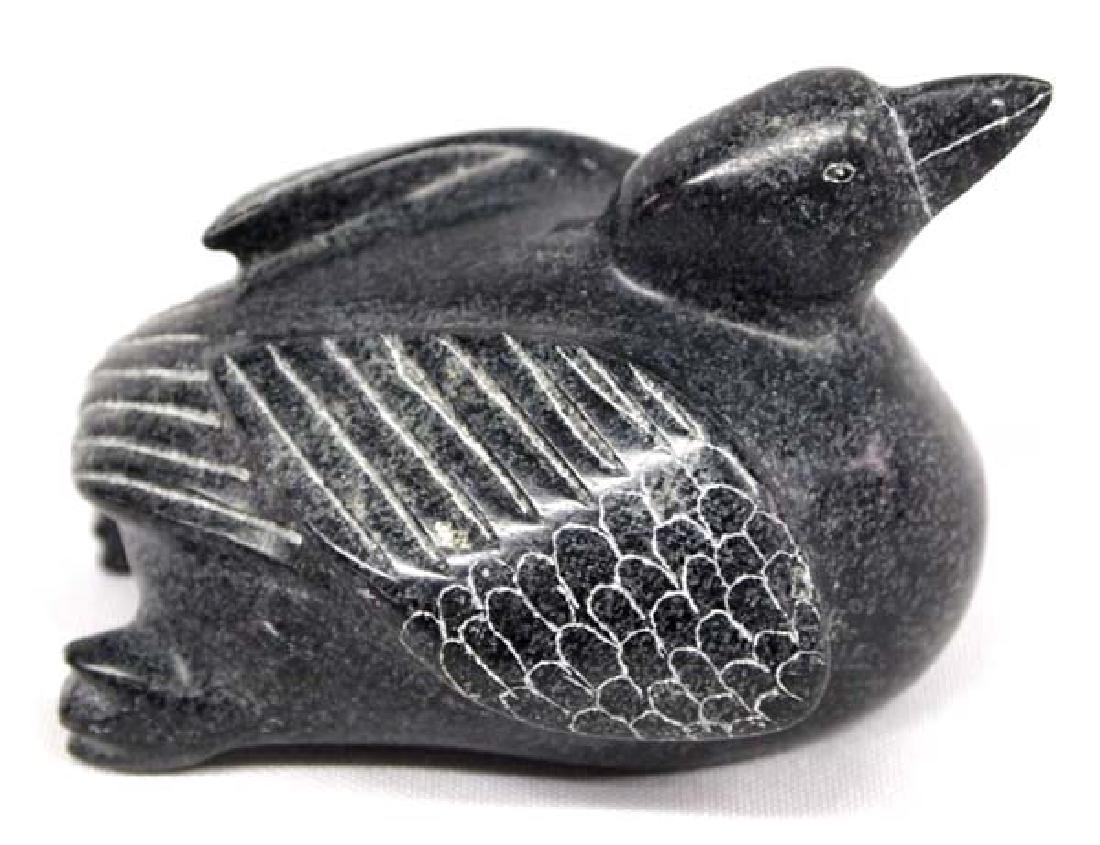 Canadian Inuit Carved Stone Bird by S. Tookalook: May 6, 2005 Native American Canadian Inuit Carved Stone Bird by Simeonie Tookalook of Sanikiluaq, Nunavut, measures 3'' x 4'', signed by artist