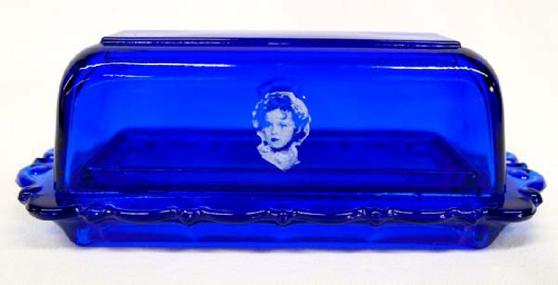 Vintage Cobalt Blue Shirley Temple Lidded Butter D: Vintage Hazel Atlas Cobalt Blue Shirley Temple Lidded Butter Dish, measures 7.25''L x 3''H x 3''W