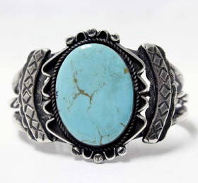 Large Navajo Old Pawn Silver Turquoise Bracelet