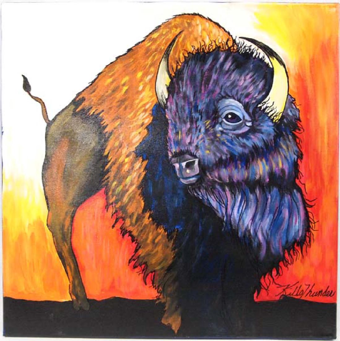 Original Acrylic Painting by Kathy Kills Thunder: Original Acrylic Painting ''Eyota'' (Great) by Kathy Kills Thunder, measures 20'' x 20'' and is signed by artist, Artist Bio: Kathleen Kills Thunder (her legal name) was born in 1947 in Seattle, WA. H