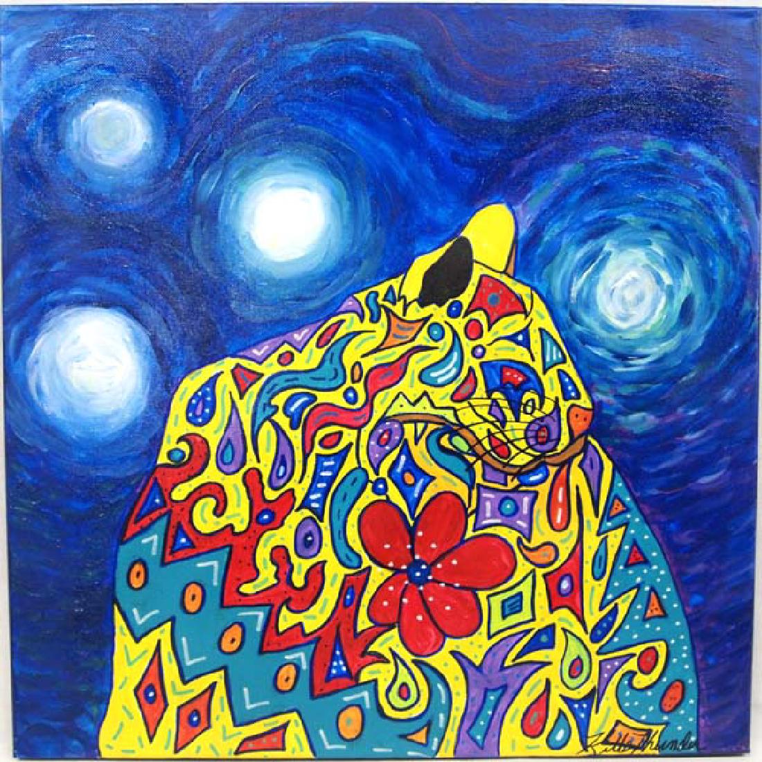 Original Acrylic Painting by Kathy Kills Thunder: Original Acrylic Painting :Enkoodabaoo'' (Algonquian for One Who Lives Alone) by Kathy Kills Thunder, measures 20'' x 20'' and is signed by artist, Artist Bio: Kathleen Kills Thunder (her legal name) 