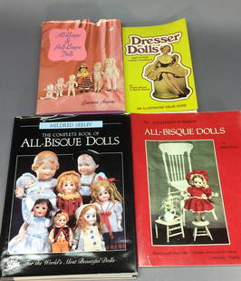 Lot of 4 Reference Books on All Bisque Dolls: Lot of books on all bisque and half dolls includes The Complete Book of All-Bisque Dolls and The Dollmaker’s Workbook: All Bisque Dolls by Mildred Seeley; All-Bisque & Half-Bisque Dolls by Genevieve